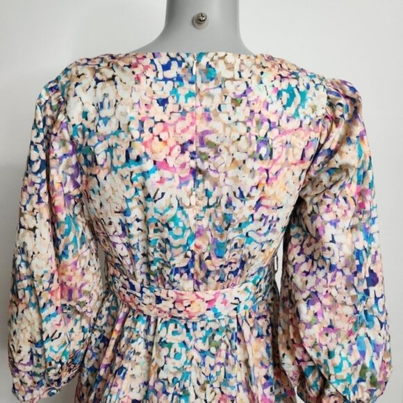 SHOL Los Angeles Abstract Print 3/4 Sleeve Tiered Mini Dress Size 4 BNWT - Picture 8 of 16